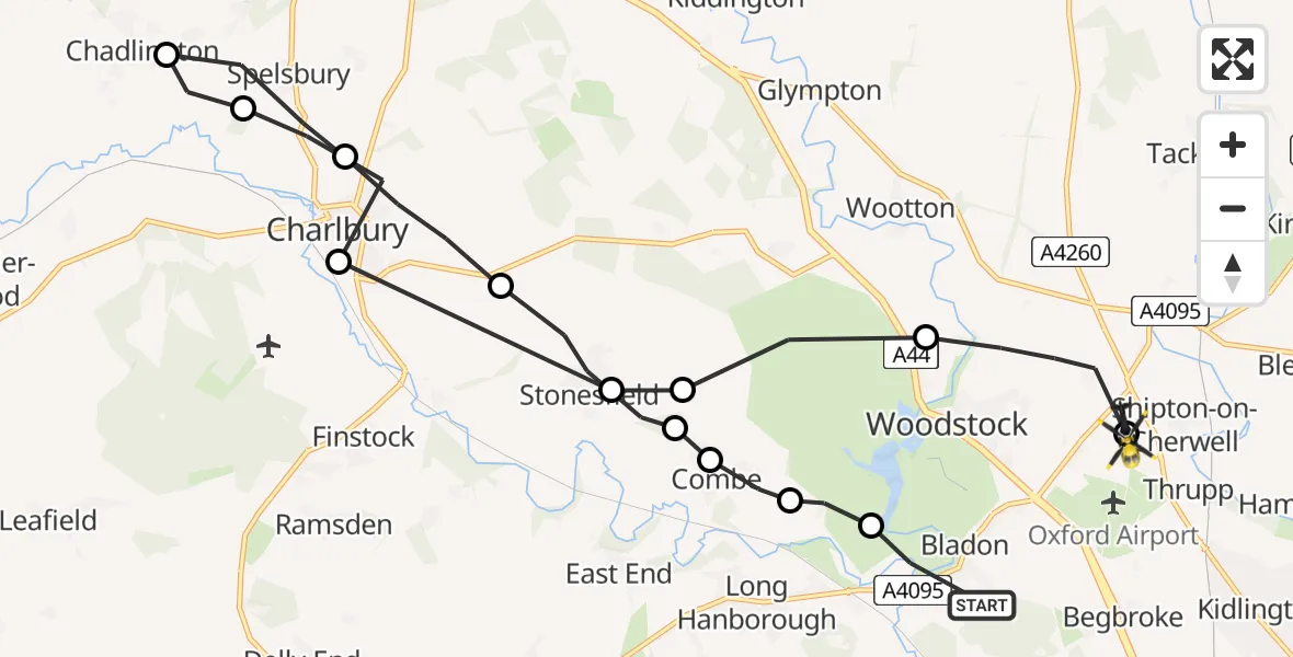 Flight route Police Helicopter Bladon - Shipton-on-Cherwell, 10 July 2026, 09:19