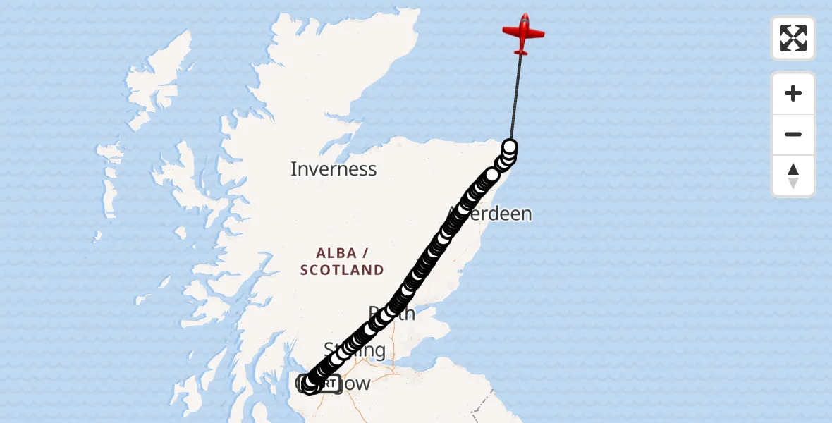 Flight route Air Ambulance Aircraft Glasgow Airport - North Sea, 10 July 2026, 10:07