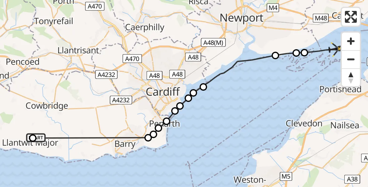 Flight route Police Helicopter Llanmaes - Bristol Channel, 10 July 2026, 10:08
