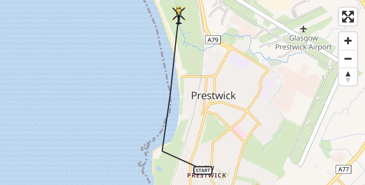 Flight route Police Helicopter Prestwick - Prestwick, 10 July 2026, 10:13