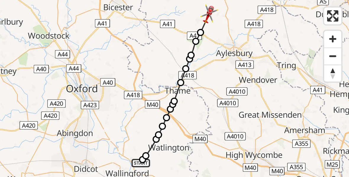 Flight route Air Ambulance Helicopter RAF Benson - North Marston, 10 July 2026, 10:49
