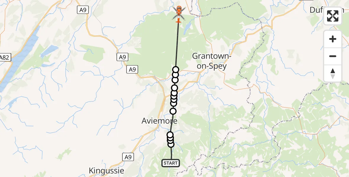 Flight route Coastguard Helicopter Gleann Einich - Highland, 10 July 2026, 10:50