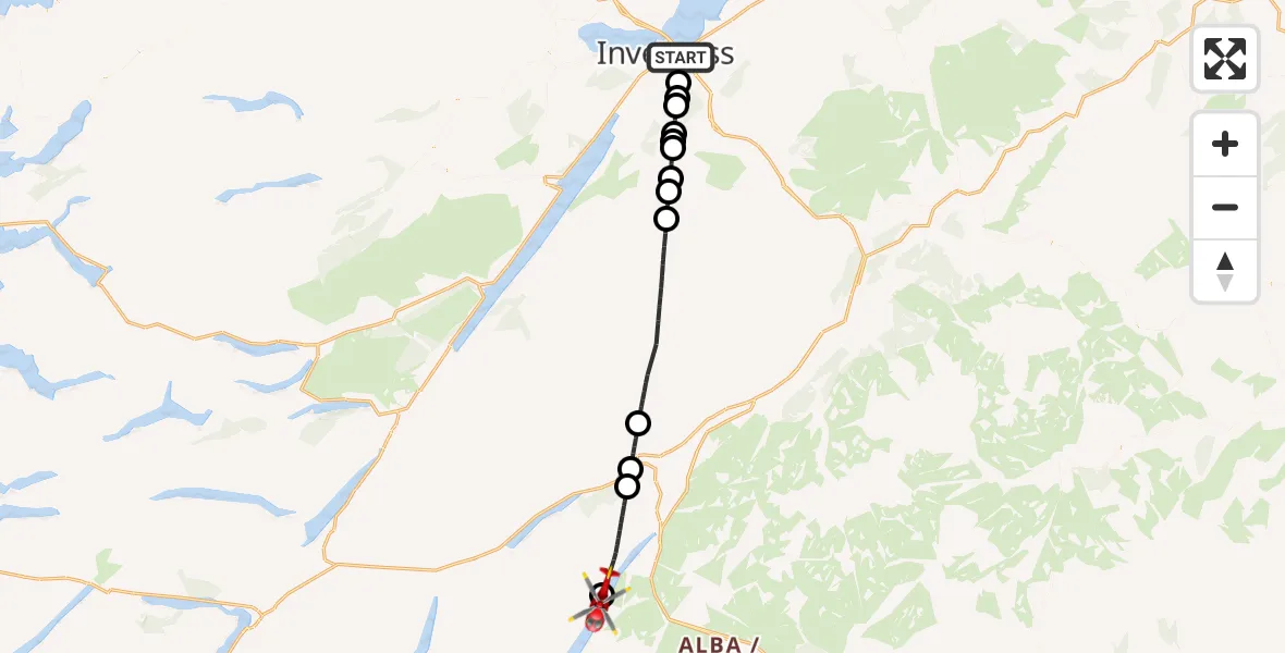 Flight route Air Ambulance Helicopter Inverness - Loch Ericht, 10 July 2026, 11:02