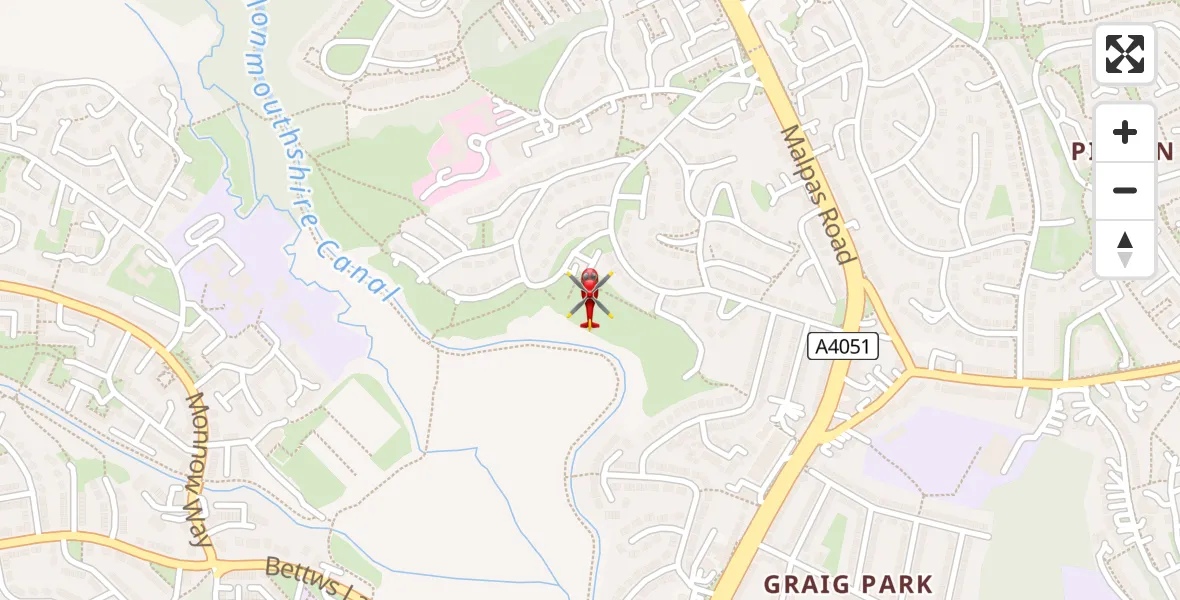 Flight route Air Ambulance Helicopter Malpas Court - Malpas Court, 10 July 2026, 11:37