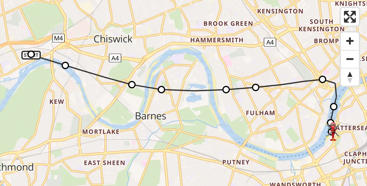 Flight route Air Ambulance Helicopter Green Dragon Primary School - London Heliport, 10 July 2026, 11:39