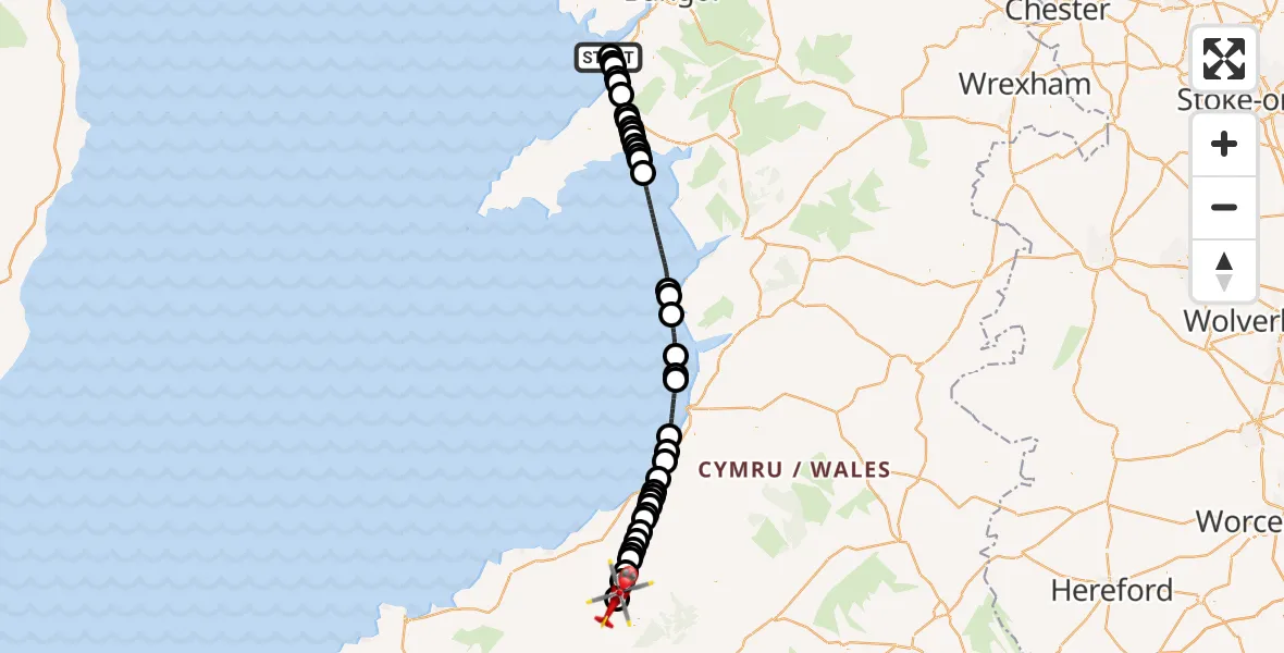 Flight route Air Ambulance Helicopter Caernarfon Airport - Llandysul, 10 July 2026, 11:45