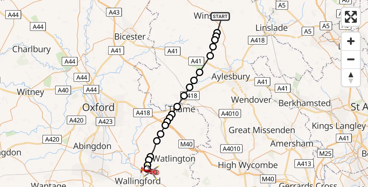 Flight route Air Ambulance Helicopter Swanbourne - RAF Benson, 10 July 2026, 12:08