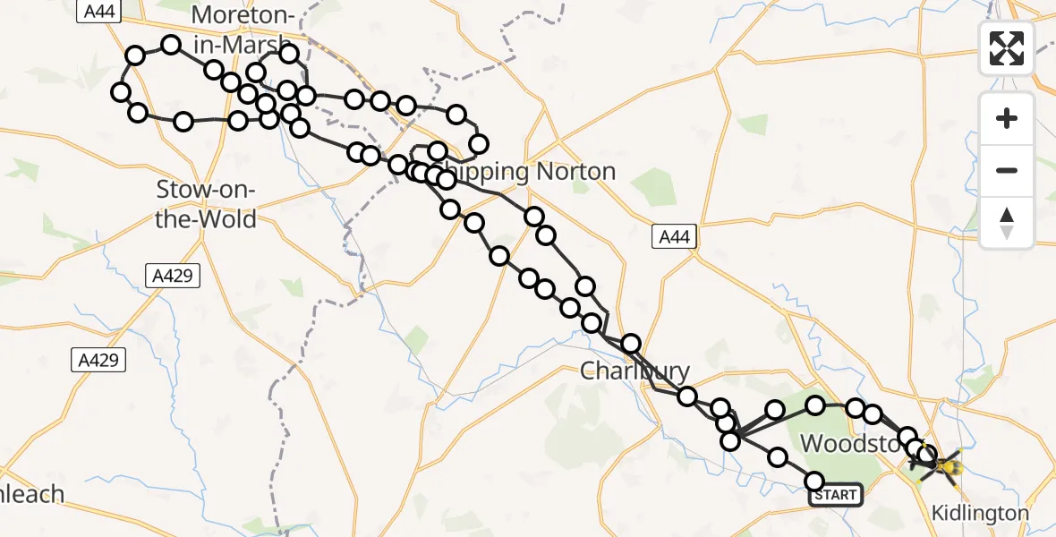 Flight route Police Helicopter West Oxfordshire - London Oxford Airport, 10 July 2026, 12:16