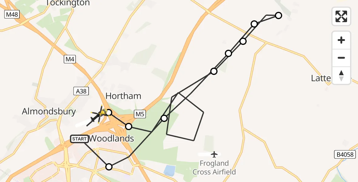 Flight route Police Helicopter Almondsbury Helicopter Base - Almondsbury Helicopter Base, 10 July 2026, 12:19