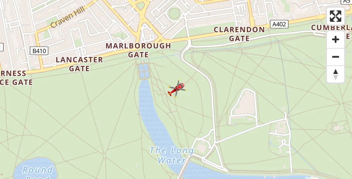 Flight route Air Ambulance Helicopter City of Westminster - City of Westminster, 10 July 2026, 12:34