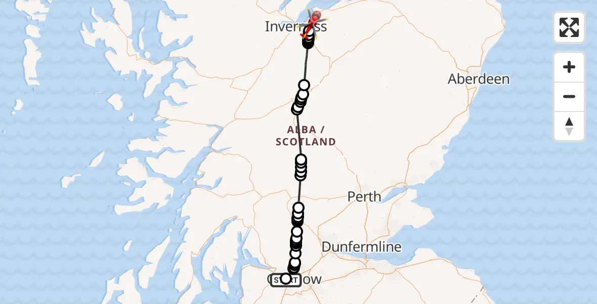 Flight route Air Ambulance Helicopter Queen Elizabeth Hospital - Newlands of Culloden, 10 July 2026, 12:44