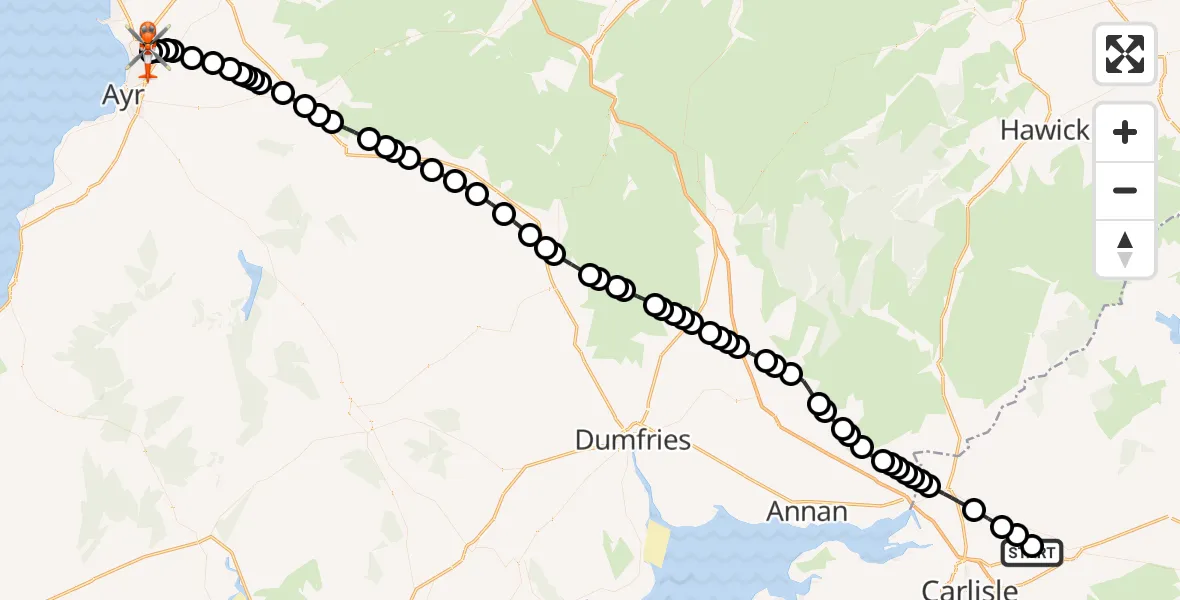 Flight route Coastguard Helicopter Carlisle Lake District Airport - Glasgow Prestwick Airport, 10 July 2026, 12:57