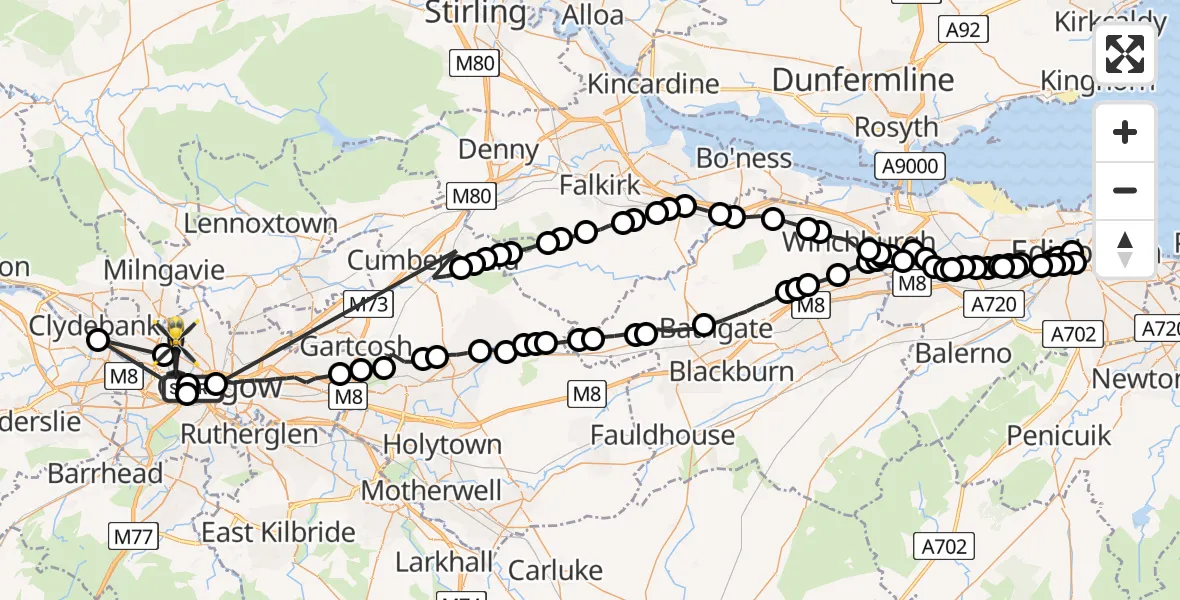 Flight route Police Helicopter Glasgow - Glasgow, 10 July 2026, 13:01
