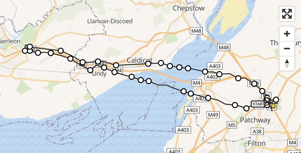 Flight route Police Helicopter Almondsbury - Woodlands, 10 July 2026, 13:41