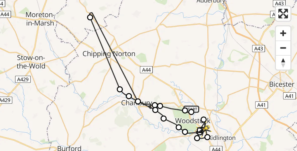 Flight route Police Helicopter Wootton - Kidlington, 10 July 2026, 13:44