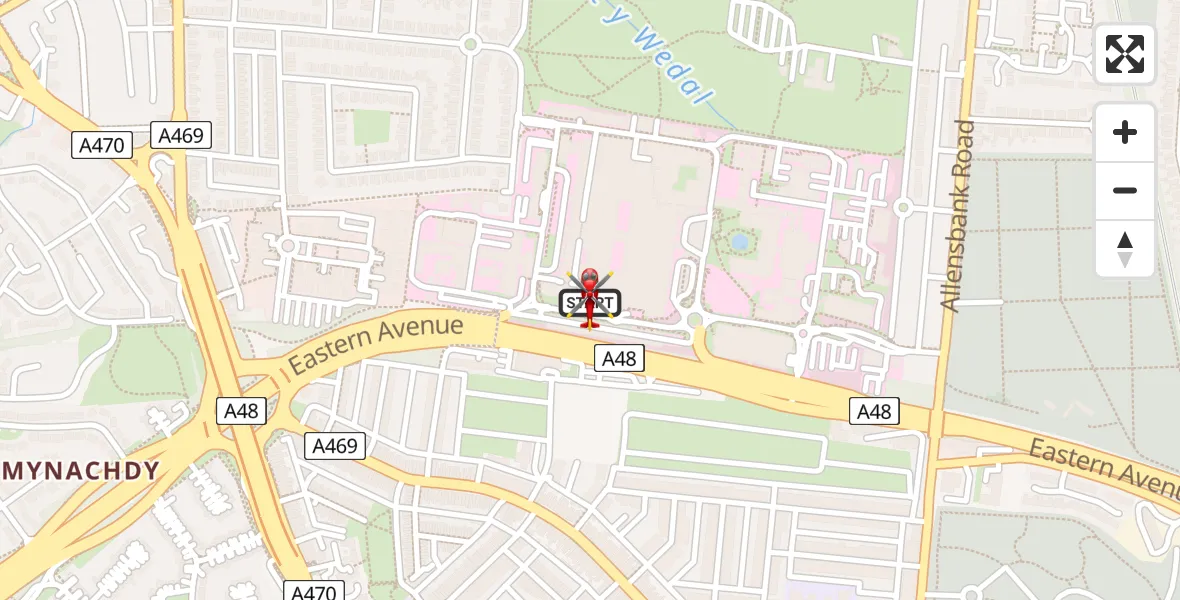 Flight route Air Ambulance Helicopter Birchgrove - Gabalfa, 10 July 2026, 13:47