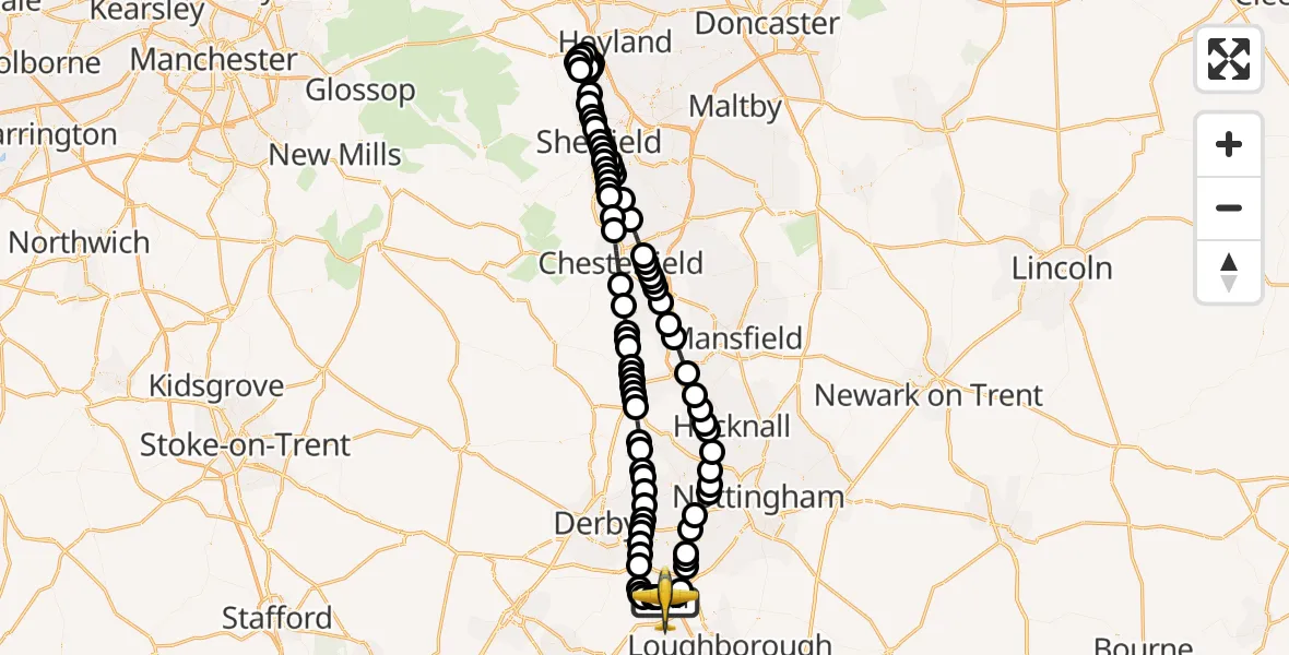 Flight route Police Aircraft East Midlands Airport - East Midlands Airport, 10 July 2026, 14:06
