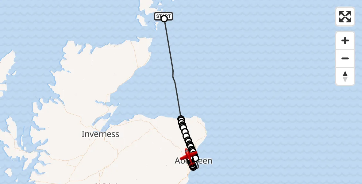 Flight route Air Ambulance Aircraft North Atlantic Ocean - Aberdeen International Airport, 10 July 2026, 14:16