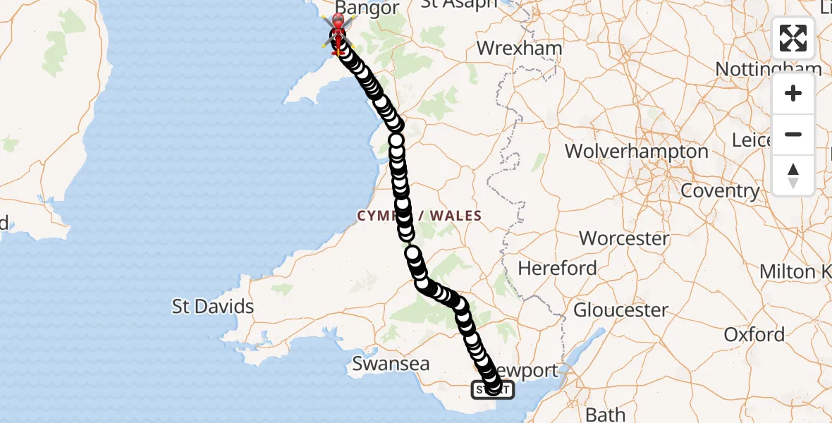 Flight route Air Ambulance Helicopter Birchgrove - Caernarfon Airport, 10 July 2026, 14:22