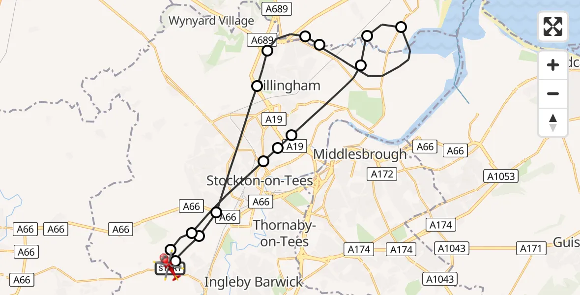 Flight route Air Ambulance Helicopter Egglescliffe - Egglescliffe, 10 July 2026, 14:36