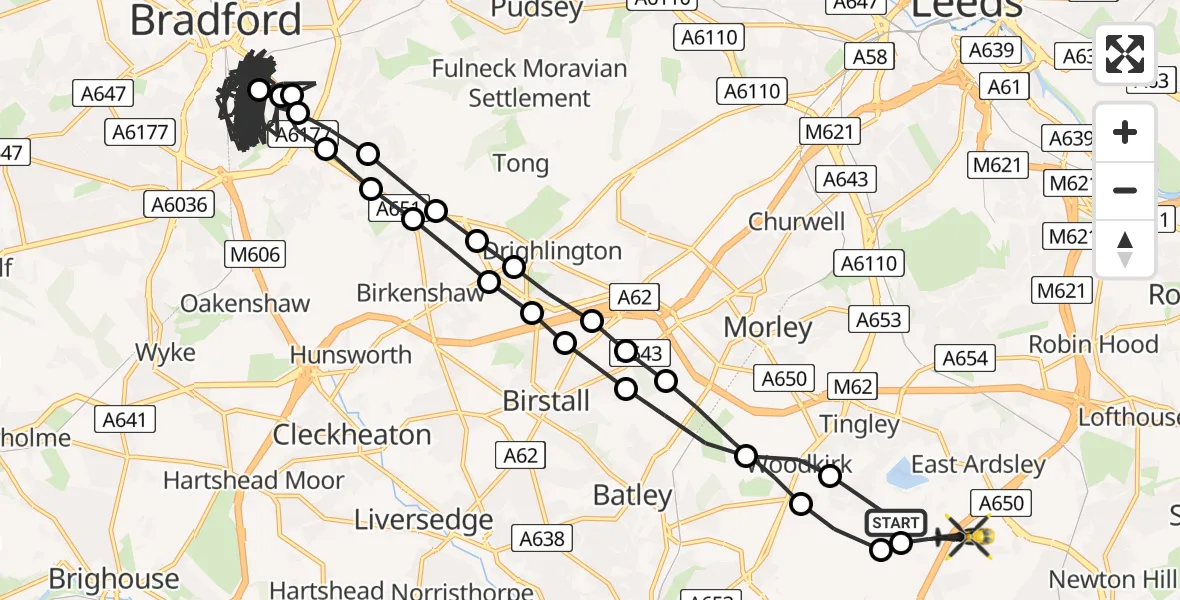 Flight route Police Helicopter East Ardsley - East Ardsley, 10 July 2026, 15:43