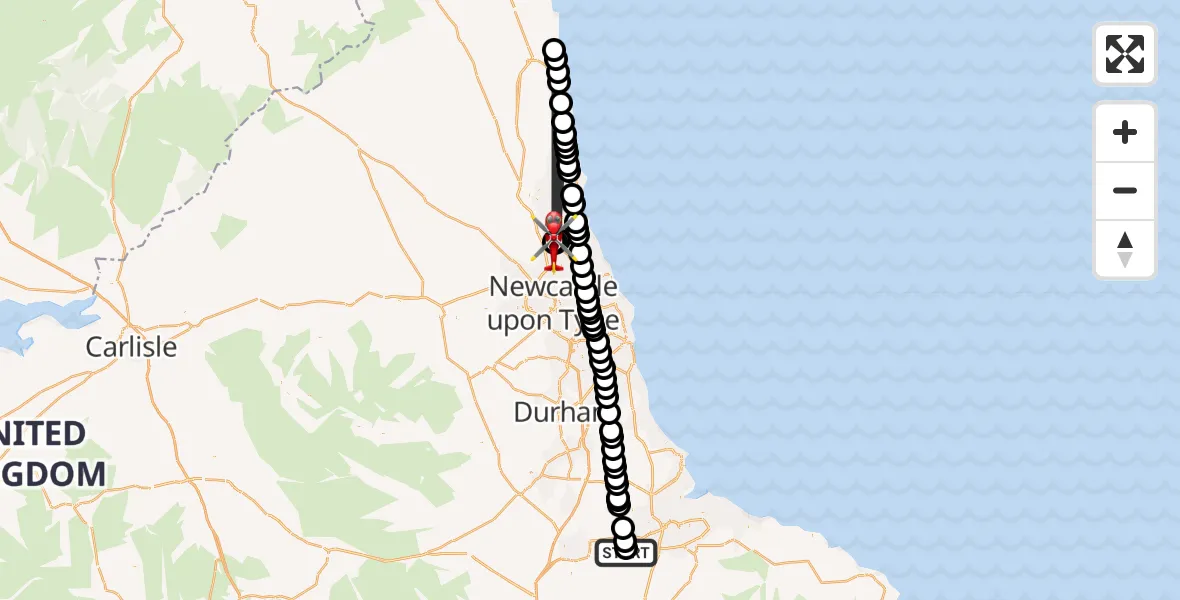 Flight route Air Ambulance Helicopter Egglescliffe - Cramlington, 10 July 2026, 16:19