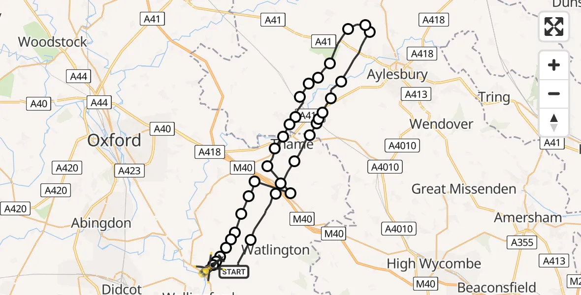 Flight route Police Helicopter Ewelme - Berrick Salome, 10 July 2026, 16:26