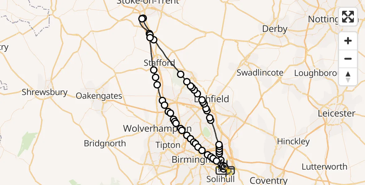 Flight route Police Helicopter Birmingham Airport - Birmingham Airport, 10 July 2026, 16:56