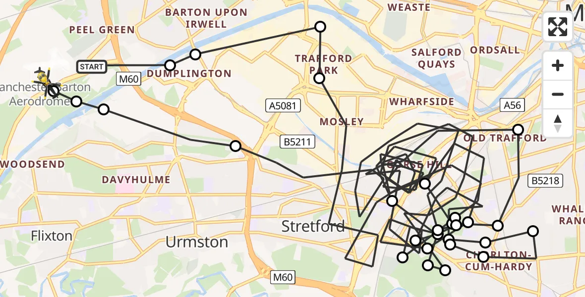 Flight route Police Helicopter Manchester Barton Aerodrome - Manchester Barton Aerodrome, 10 July 2026, 17:04