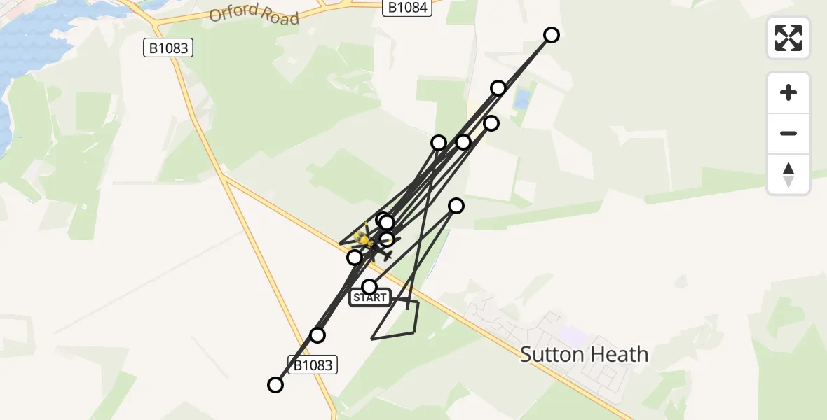 Flight route Police Helicopter Bromeswell - Bromeswell, 10 July 2026, 17:05