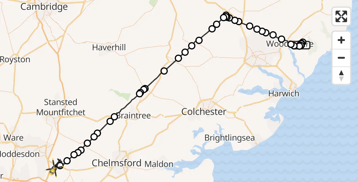 Flight route Police Helicopter Eyke - North Weald Bassett, 10 July 2026, 17:14