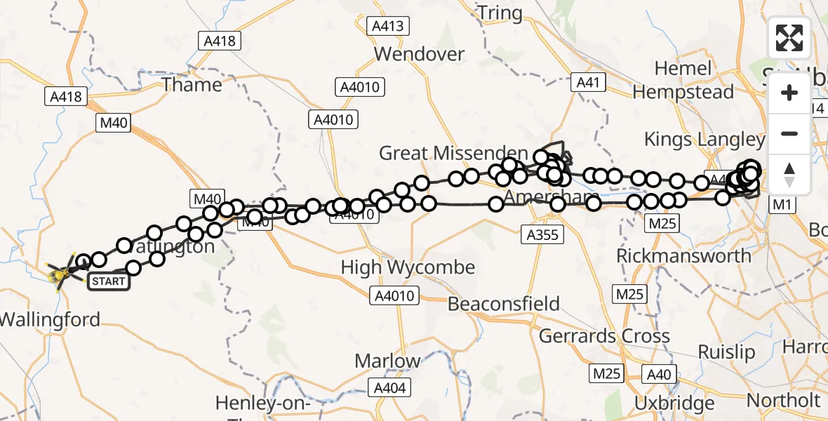 Flight route Police Helicopter Ewelme - Berrick Salome, 10 July 2026, 17:22
