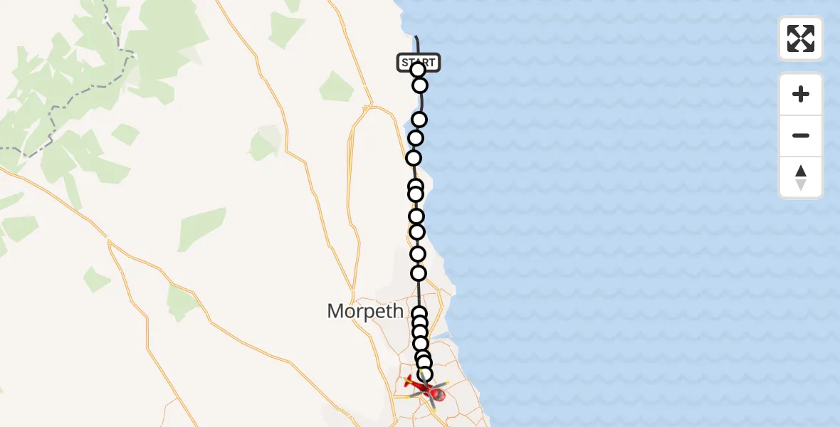 Flight route Air Ambulance Helicopter Dunstan - Cramlington, 10 July 2026, 17:24