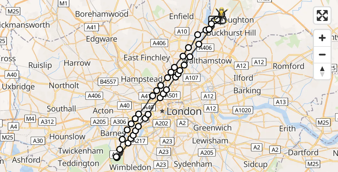 Flight route Police Helicopter Chingford - Sewardstonebury, 10 July 2026, 17:25