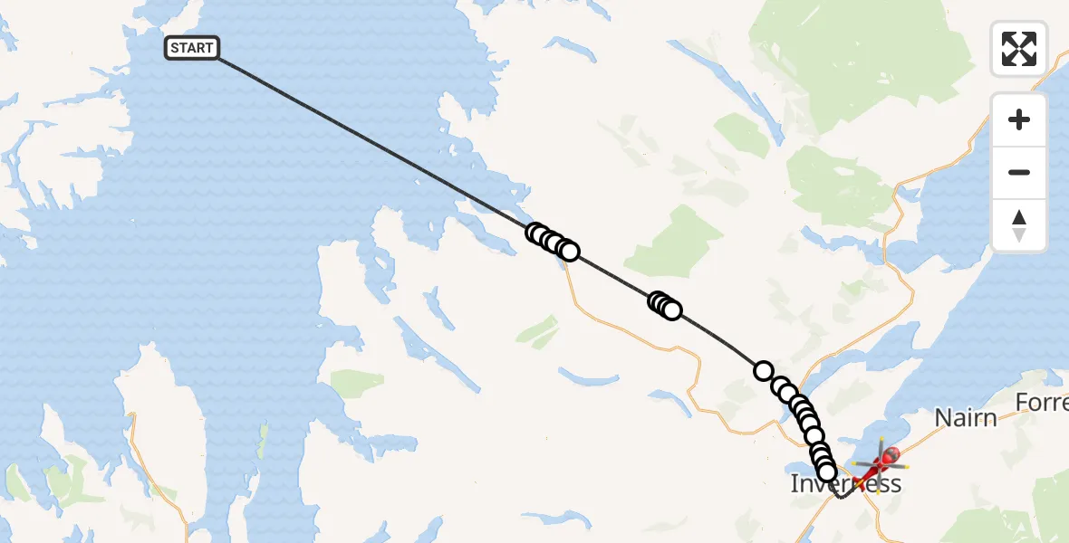 Flight route Air Ambulance Helicopter Inner Seas - Inverness, 10 July 2026, 17:40