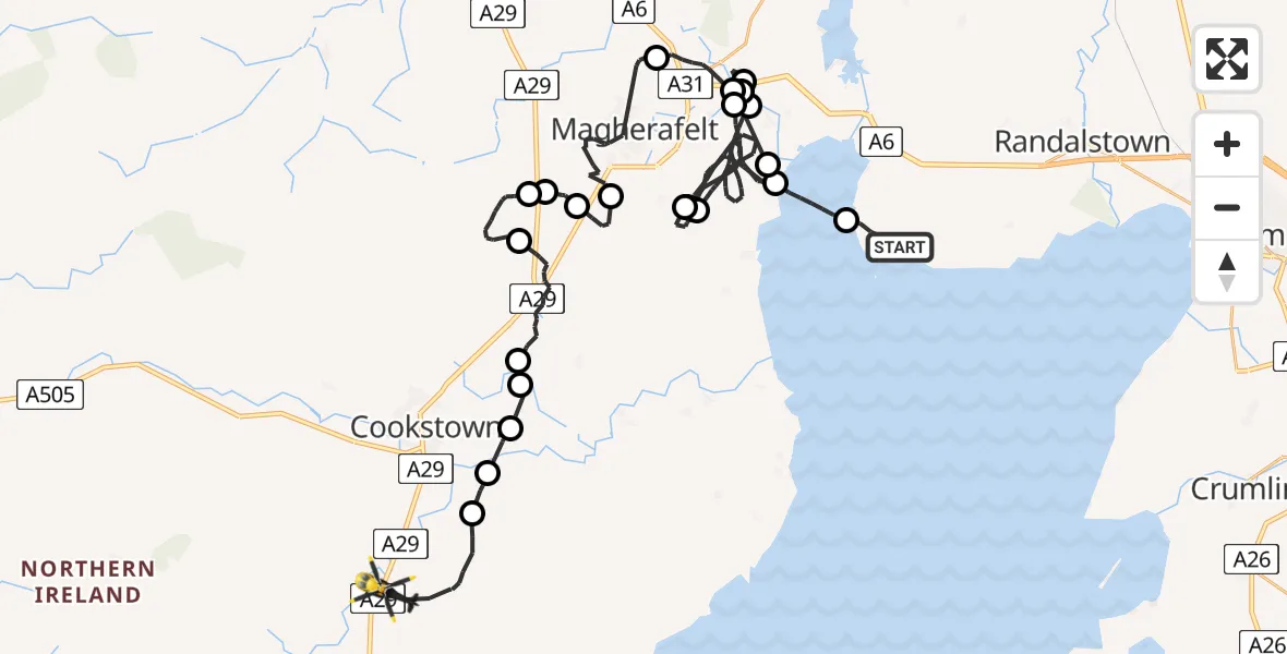 Flight route Police Helicopter Antrim and Newtownabbey District - Sandholes, 10 July 2026, 17:40