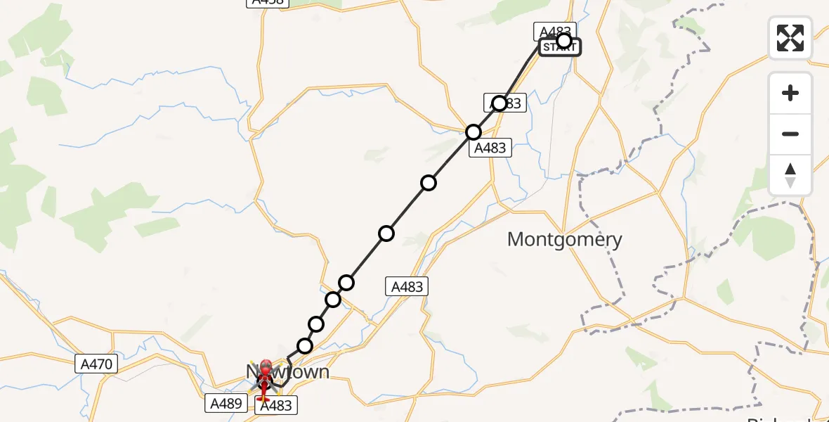 Flight route Air Ambulance Helicopter Welshpool Airport - Milford, 10 July 2026, 17:41