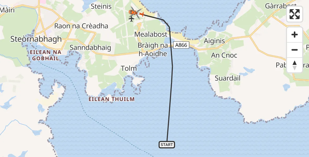Flight route Coastguard Helicopter Inner Seas - Stornoway Airport, 10 July 2026, 17:47