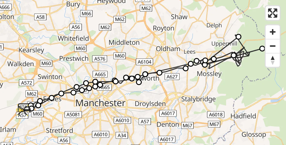 Flight route Police Helicopter Manchester Barton Aerodrome - Manchester Barton Aerodrome, 10 July 2026, 18:17