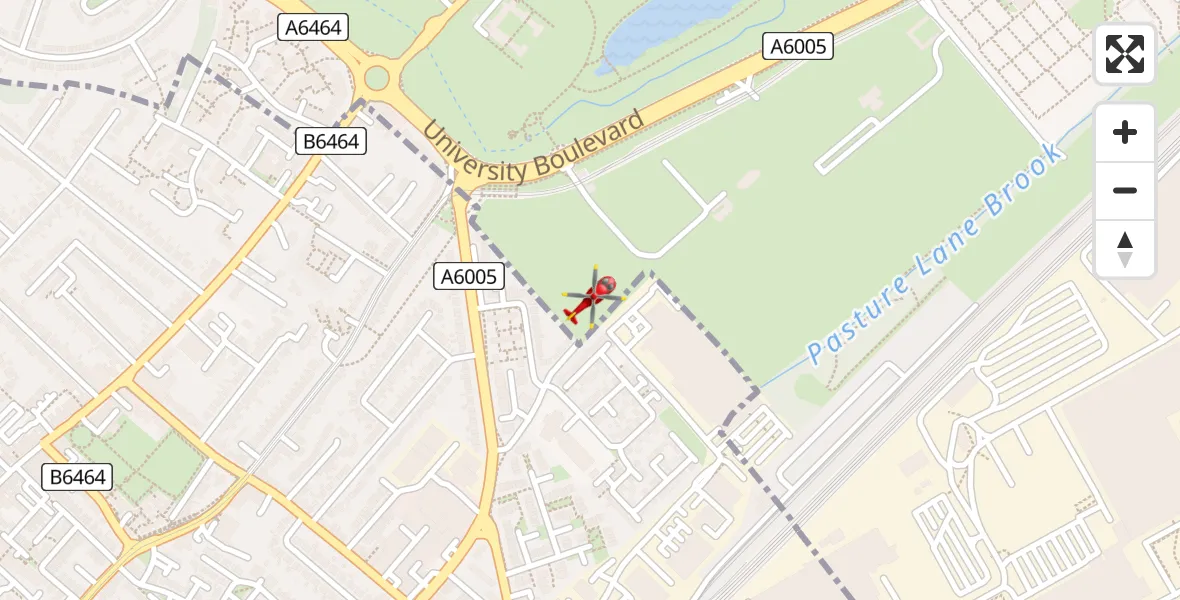 Flight route Air Ambulance Helicopter Beeston - Beeston, 10 July 2026, 18:25