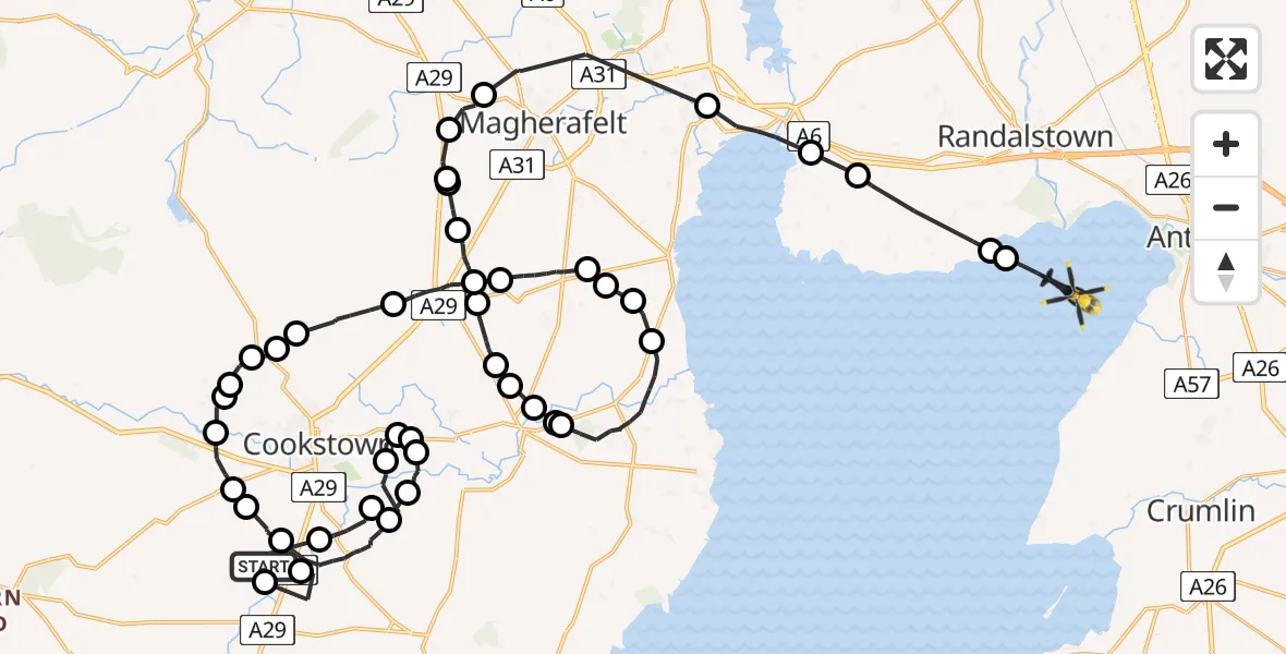 Flight route Police Helicopter Sandholes - Lough Neagh, 10 July 2026, 18:43