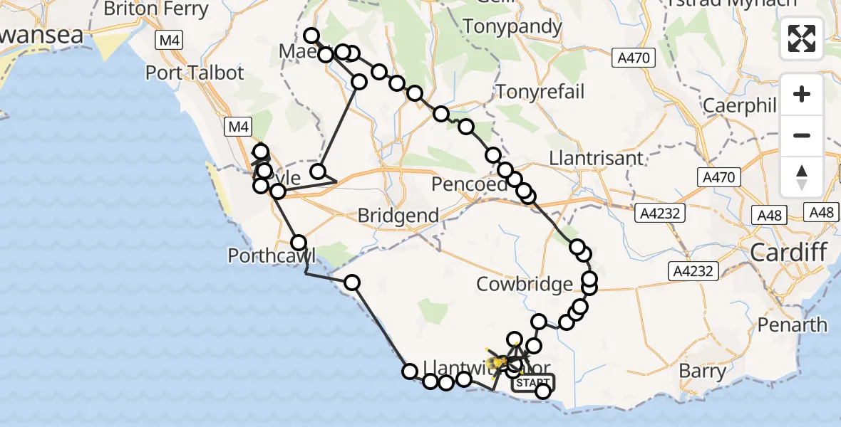 Flight route Police Helicopter MOD St Athan - Boverton, 10 July 2026, 18:54