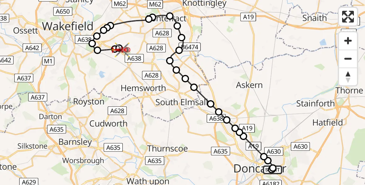 Flight route Air Ambulance Helicopter Intake - YAA Nostell Helicopter Port, 10 July 2026, 19:34