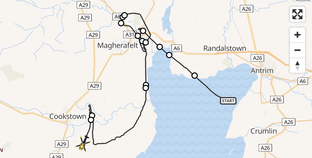 Flight route Police Helicopter Lough Neagh - Mid-Ulster District Council, 10 July 2026, 20:20