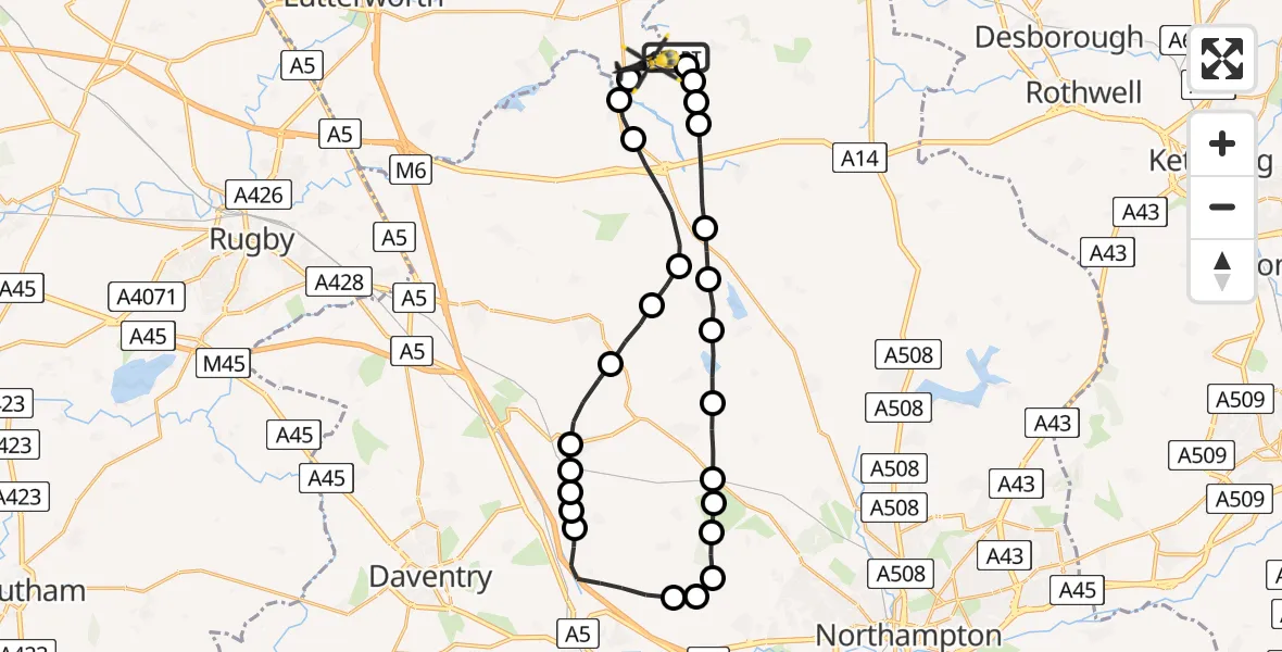 Flight route Police Helicopter Sibbertoft - Harborough, 10 July 2026, 20:35