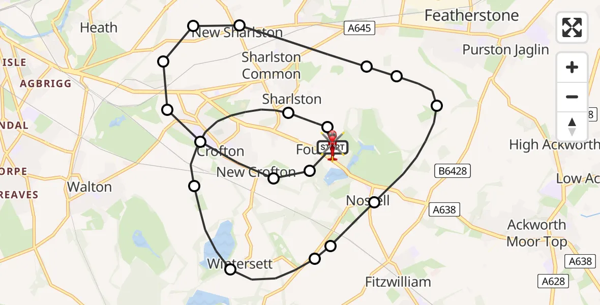 Flight route Air Ambulance Helicopter YAA Nostell Helicopter Port - YAA Nostell Helicopter Port, 10 July 2026, 21:12