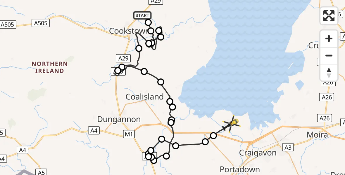 Flight route Police Helicopter Cookstown - Armagh City, Banbridge and Craigavon District Council, 10 July 2026, 21:24