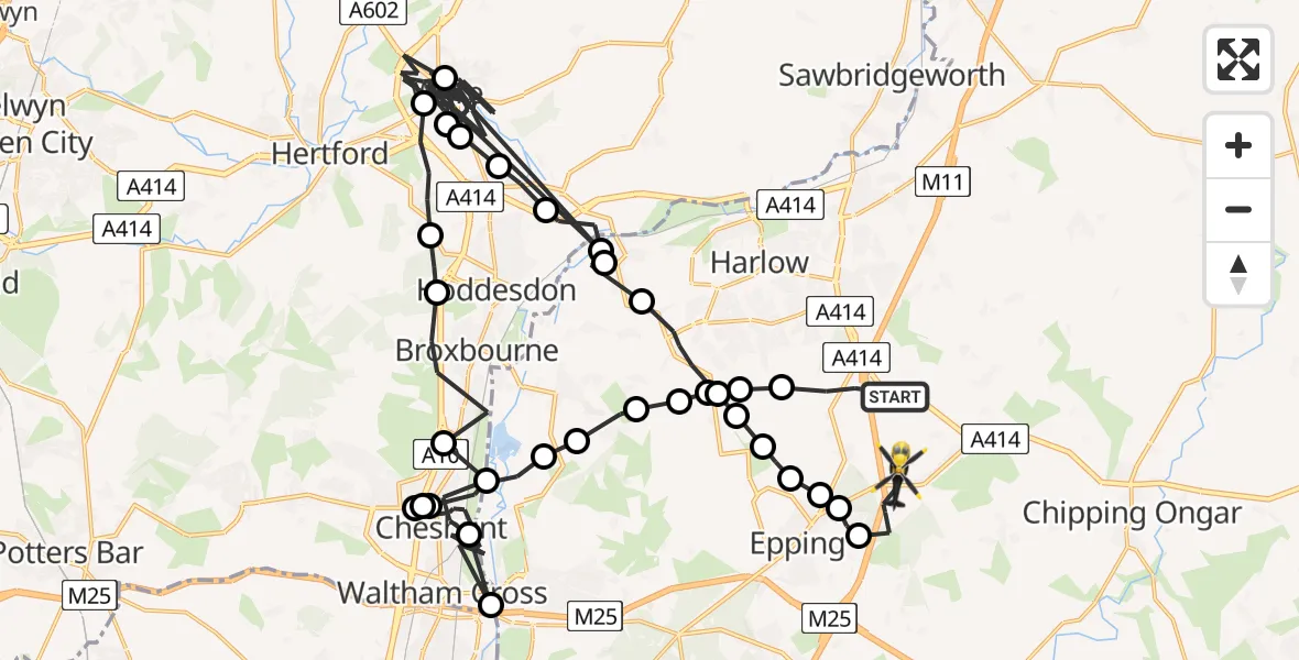 Flight route Police Helicopter North Weald Bassett - North Weald Airfield, 10 July 2026, 21:25
