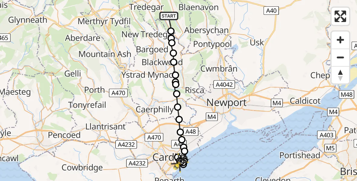 Flight route Police Helicopter Cwm - Tremorfa, 10 July 2026, 21:42
