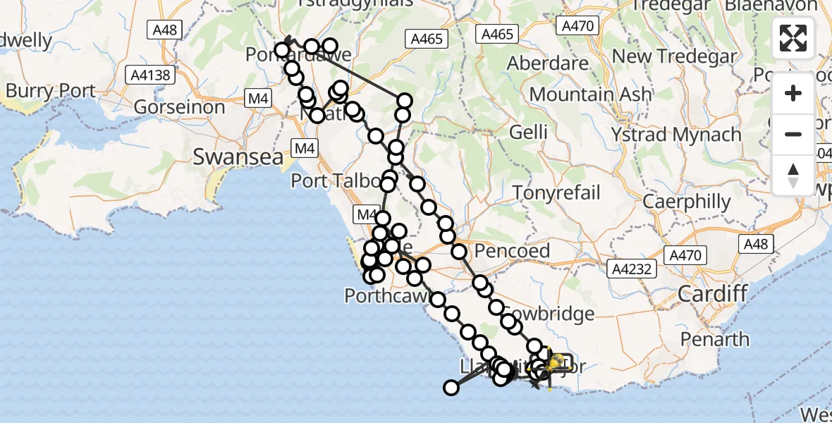 Flight route Police Helicopter MOD St Athan - MOD St Athan, 10 July 2026, 22:57